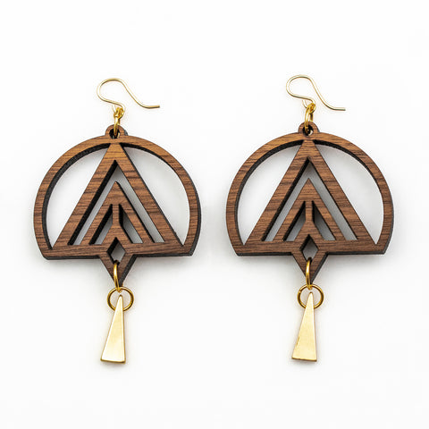Dakota Earrings - Bolivian Rosewood with Gold Triangles