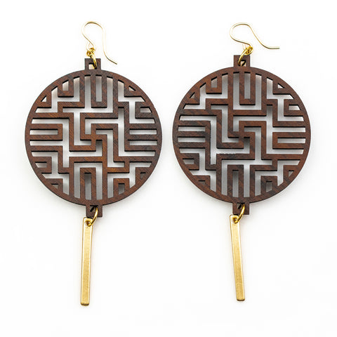 Bhavani Earrings - Bolivian Rosewood with Gold Bars