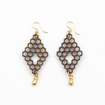Sage Earrings - Bolivian Rosewood Honeycombs with Gold Teardrops