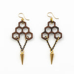 Govinda Earrings - Bolivian Rosewood Honeycombs with Gold Daggers